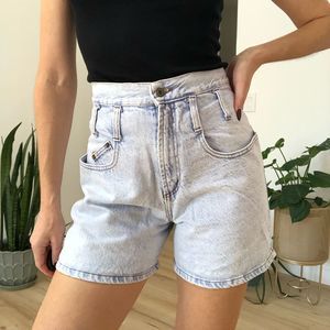 Vintage 80s Steel high waist acid wash denim shorts